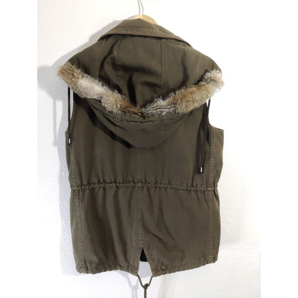 3/$20 Velvet By Graham Spencer Womens Green Fur Hoodie Full Zip Utility Vest S - Picture 7 of 12